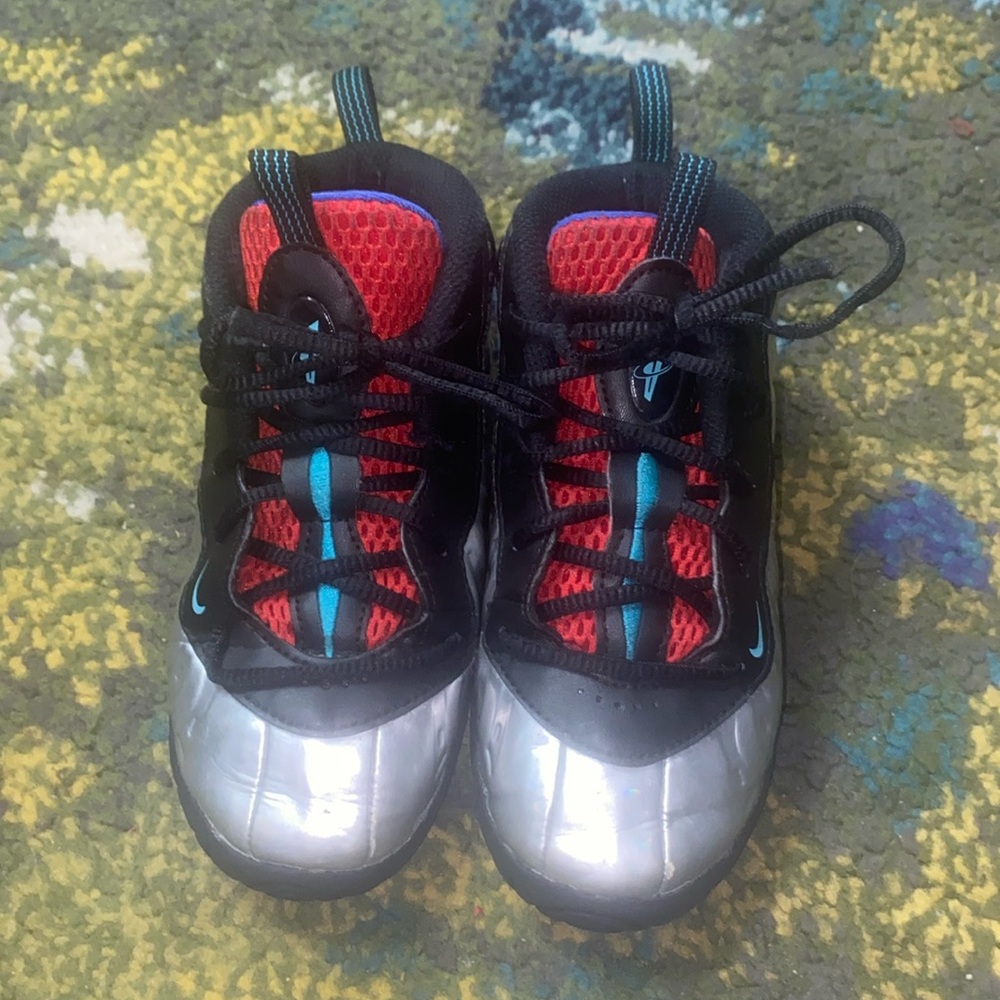 Nike Little Posite One-Metallic Silver, Black, Game Royal, Dusty Cactus— 10C